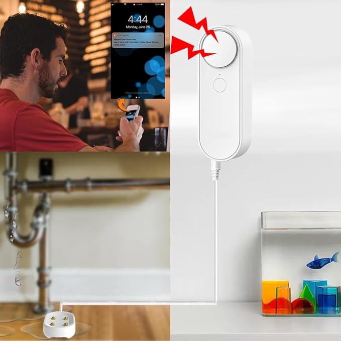 Multifunctional WiFi Water Leak Detector, 6.5ft Split Drip/Leak Detection Cable, Dual Interface, Expandable, Smart Leak Sensor Alarm, AAA Battery Powered, APP Monitoring, Over 5 Months Standby - Image 2