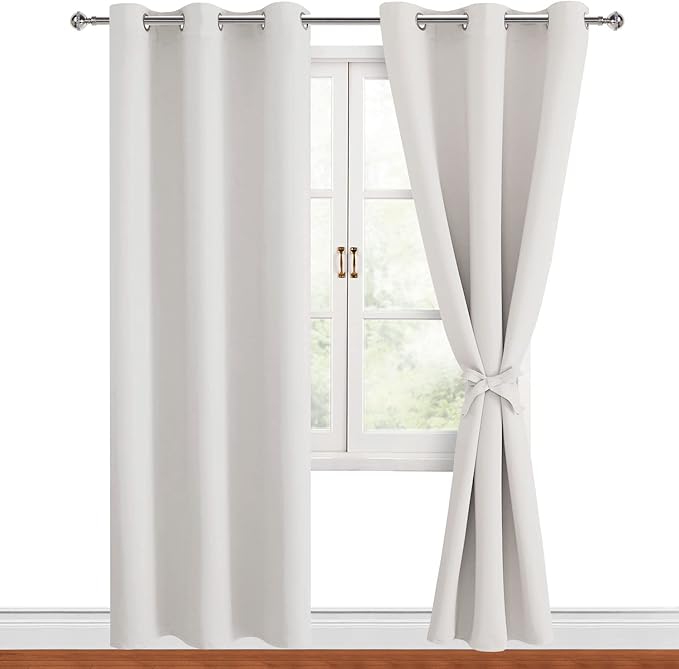 Hiasan Blackout Curtains for Bedroom, 42 x 84 Inches Long - Thermal Insulated & Light Blocking Window Curtains for Living Room/Kids Room, 2 Drape Panels Sewn with Tiebacks, Ivory by Hiasan