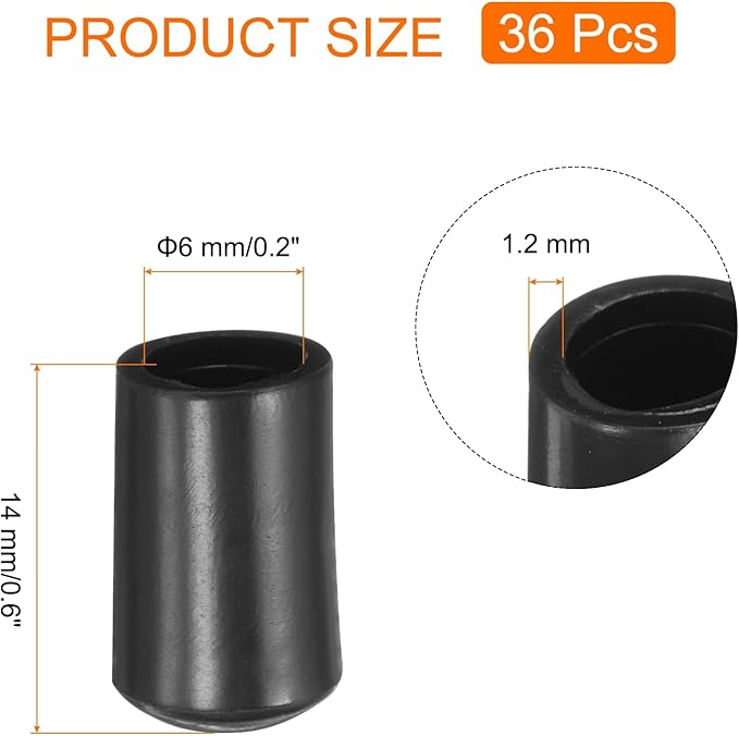 uxcell 36pcs Round Chair Leg Caps 6mm/0.2" PVC Chair Leg Floor Protectors Non-Slip Chair Feet Covers for Hardwood Floors Furniture Protectors, Black - Image 2