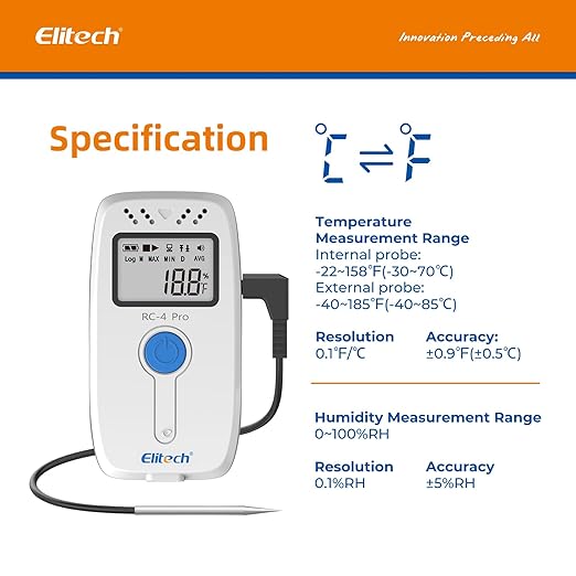 Elitech Digital Temperature Humidity Data Logger Medical Refrigerator Thermometer Vaccine Fridge Temperature Monitor, RC-4HC, 100 Pack - Image 2