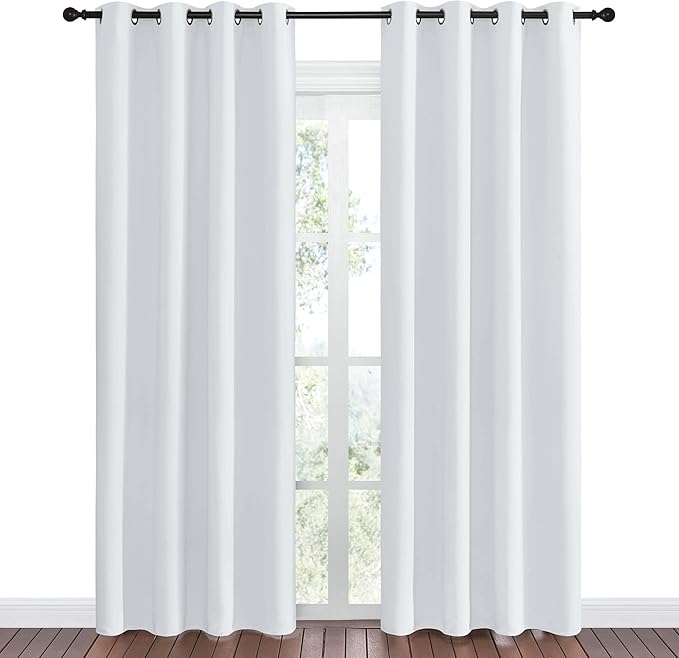 NICETOWN Room Darkening Curtains for Living Room - Easy Care Solid Thermal Insulated Grommet Room Darkening Curtains/Panels/Drapes for Bedroom (2 Panels, 55 by 86, Greyish White) - Image 2