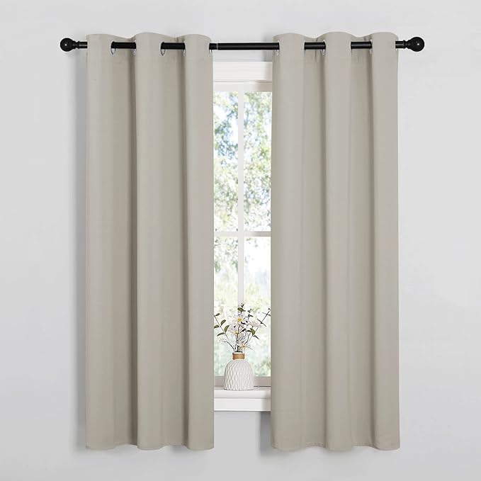NICETOWN Kitchen Curtains, Short Curtains for Bedroom Windows, Thermal Insulated Room Darkening Curtain Panels for Girls Room, Cafe (Natural, 34" W by 63" L, 1 Pair) by NICETOWN