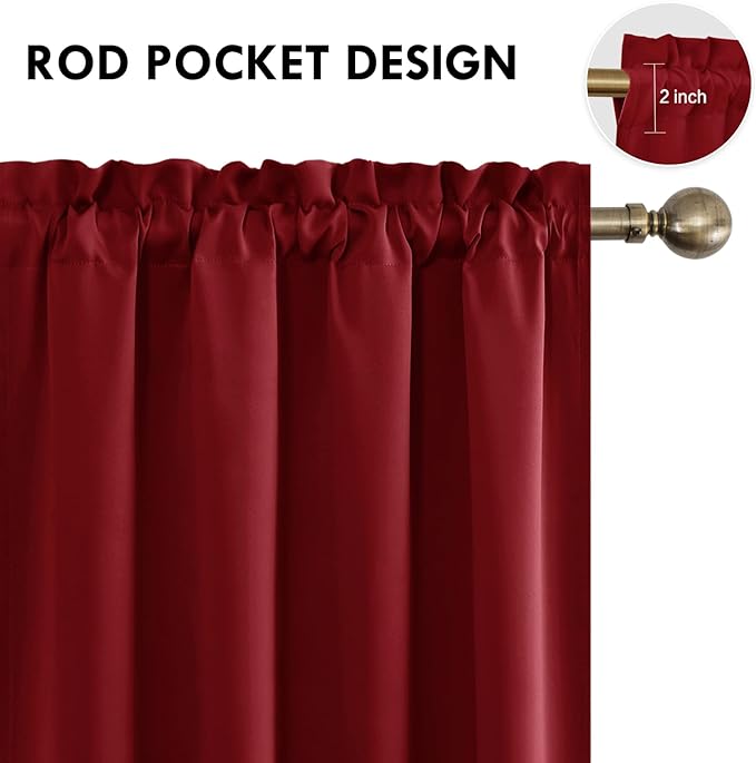 DWCN Christmas Blackout Curtains Room Darkening Thermal Insulated Bedroom Curtains Window Curtain Panels, 52 x 84 inches Long, Set of 2 Burgundy Rod Pocket Drapes - Image 4