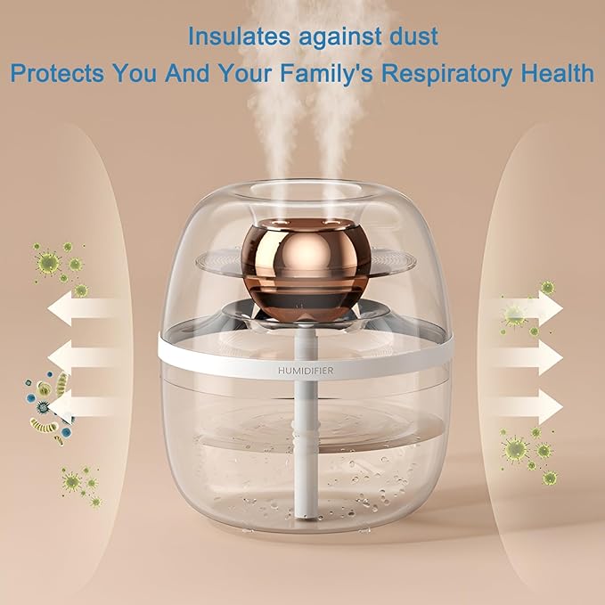 JINGYAN Dreamzy 3L Ultrasonic Cool Mist Humidifier - Transparent Tank, Easy to Clean, Dual Spray for 20H Quiet Mist Time, Night Light, Auto Shut-Off for Large Bedroom, Office, Plant Care (Pink) - Image 4