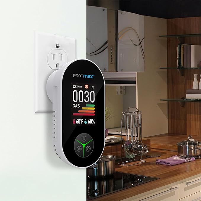 Protmex 4-in-1 Carbon Monoxide & Gas Detectors Plug in Large LCD Screen, Home CO Gas Detector with Temperature & Humidity Monitoring - 4 in 1 CO and Gas Detector Easy Installation for Home Travel - Image 3