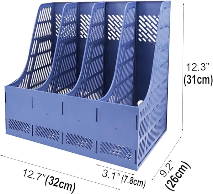 SAYEEC Sturdy Magazine Organizer Folder Desktop 4 Compartment File Holders Plastic Frames File Dividers Document Cabinet Rack Storage Box for Office Home School Blue - Image 2