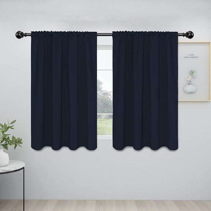 Easy-Going Rod Pocket Blackout Curtains for Bedroom, Room Darkening Window Curtains for Living Room, Thermal Insulated Noise Reduction Solid Window Drapes, 2 Panels(42x45 in, Navy) by Easy-Going