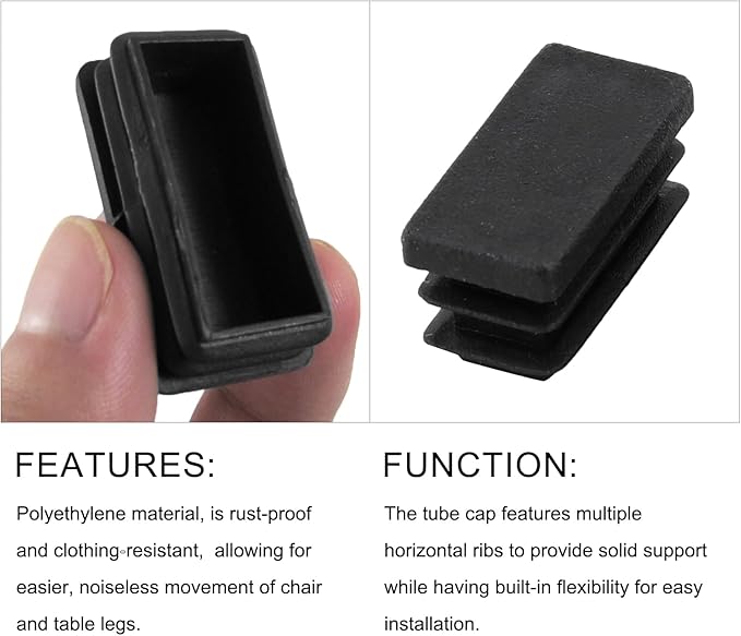 METALLIXITY Rectangle End Caps (26 x 13mm) 40Pcs, Plastic Rectangle Tube Inserts Threaded End Blanking Caps Protector - for Furniture Table Chair Legs, Black - Image 4