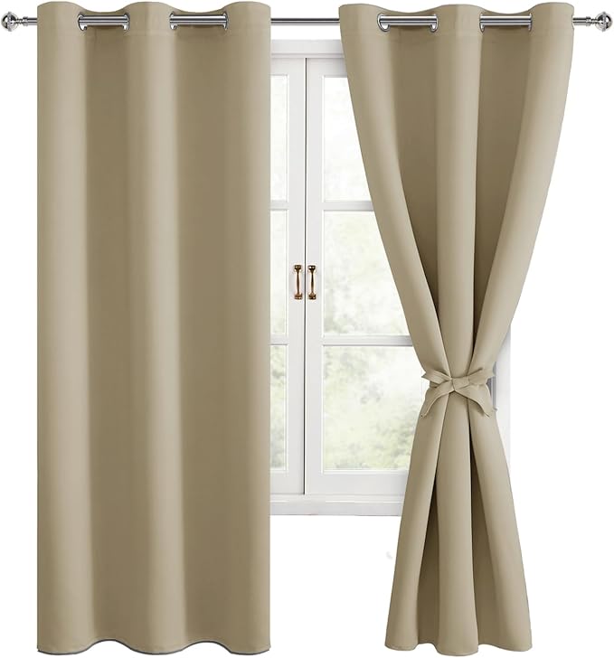 Hiasan Blackout Curtains for Bedroom and Living Room, Light Blocking, Noise Reducing Window Curtain Panels, Tiebacks Included, Set of 2, Grommet Top (Taupe, Width 38 Inch x Length 72 Inch) - Image 9