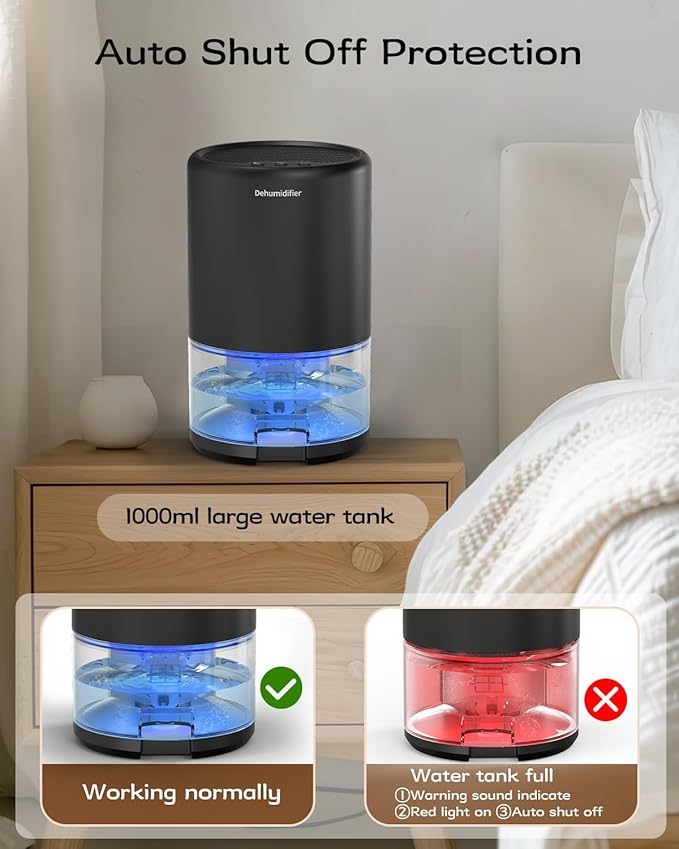 Dehumidifier, 35 oz Small Dehumidifiers for Home, Bathroom, Bedroom, Closet, Ultra-Quiet with Sleep Mode, 7 Color Lights & Auto Shut Off, Compact & Portable for RV, Rooms, Basement, Energy Saving - Image 6