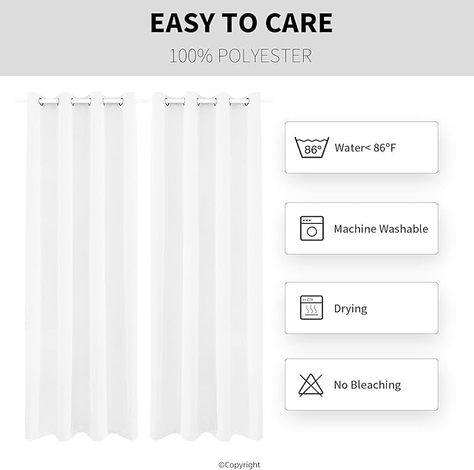 Outdoor Indoor Curtains W52 x L63 for Patio - Weather-resistant Window Panels Privacy Protect Grommet Top Thermal Insulated Home Curtain for Porch Pergola Hot Tub Area (Pure White, 2 Panels) - Image 5