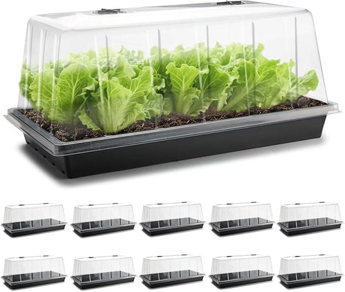 1020 Trays with Tall 7.3'' Dome, 10-Pack Extra Large Seed Starter Tray with Humidity Domes, Heavy Duty 1020 Seed Trays and Flats with Lid, Seed Germination Mini Greenhouse No Hole for Balcony Garden by RooTrimmer