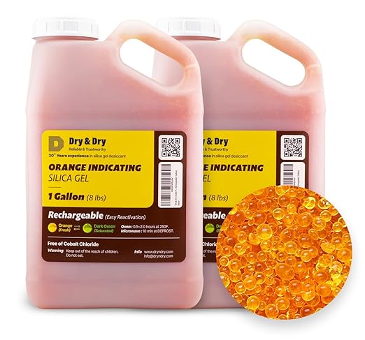 "Dry & Dry" [16 LBS] Premium Orange Indicating Silica Gel Desiccant Beads(Industry Standard 3-5 mm) - Rechargeable(2 Gallon) by DryDry