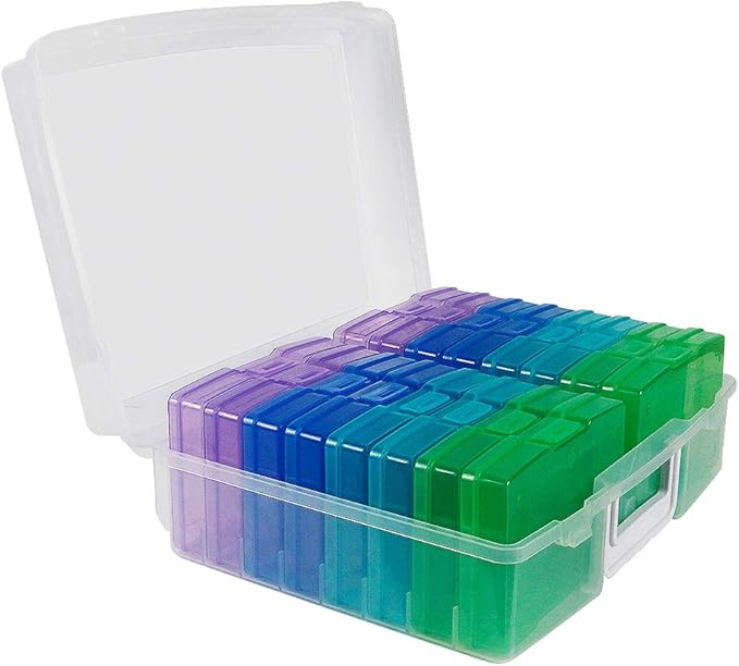 novelinks Transparent 4" x 6" Photo Organizers and Photo Storage Box with Handle, 16 Inner Photo Cases, Portable Picture Organizers & Photo Storage Containers (Cool-Colored) - Image 2