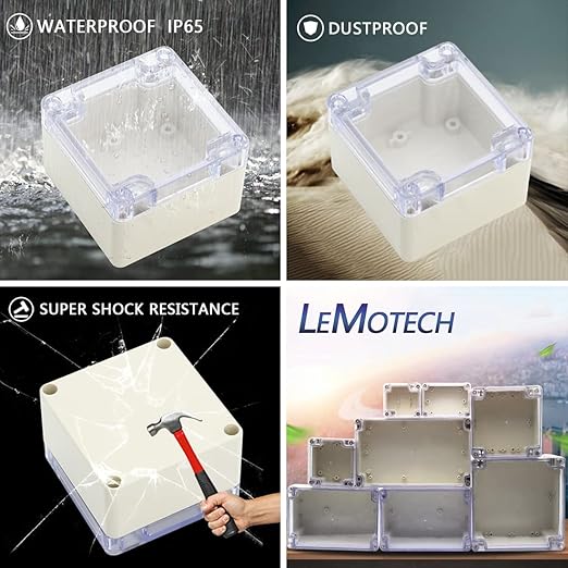 LeMotech ABS Plastic Junction Box Dustproof Waterproof IP65 Electrical Enclosure Box Universal Project Enclosure Grey with PC Transparent Clear Cover 3.3 x 3.2 x 2.2 inch (83 x 81 x 56 mm) - Image 7
