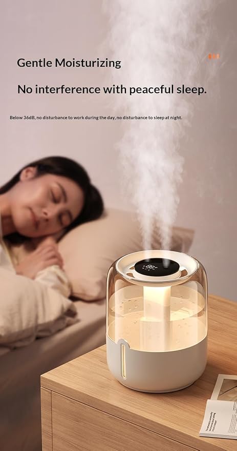 7L large-capacity humidifier, USB dual spray with night light and display screen, suitable for large rooms, dormitories, offices, bedrooms and desktops (Light yellow, Countless displays) - Image 5