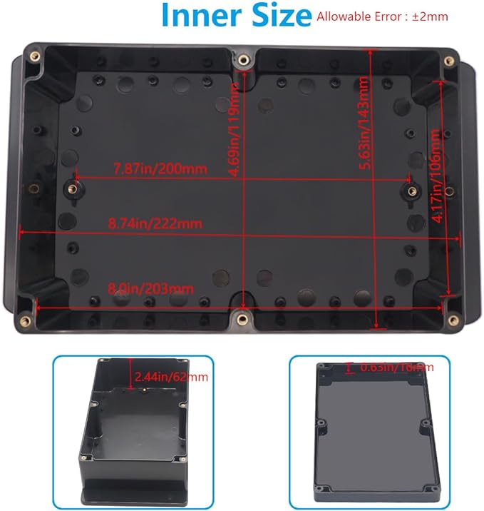 Outdoor Waterproof Junction Box IP67 Project Box ABS Black Electrical Boxes Electronic Enclsoure with Mounting Ear for DIY Project 9.1 x 5.9 x 3.4 inch (230x150x87mm) - Image 5