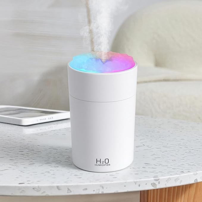 Portable Mist Humidifier Auto Shut-Off USB Powered 220ml Small Desktop Humidifiers with Colorful Light 2 Cool Spray Modes for Bedroom Office Car White by Dasiboolin