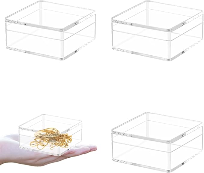 Acrylic Box 4 Packs Clear Square Cube Acrylic Decorations Box Acrylic Candy Box with Lid Transparent Storage Containers Small Acrylic Display Box for Jewelry 4 * 4 * 2.4 Inch by LOVPLAY