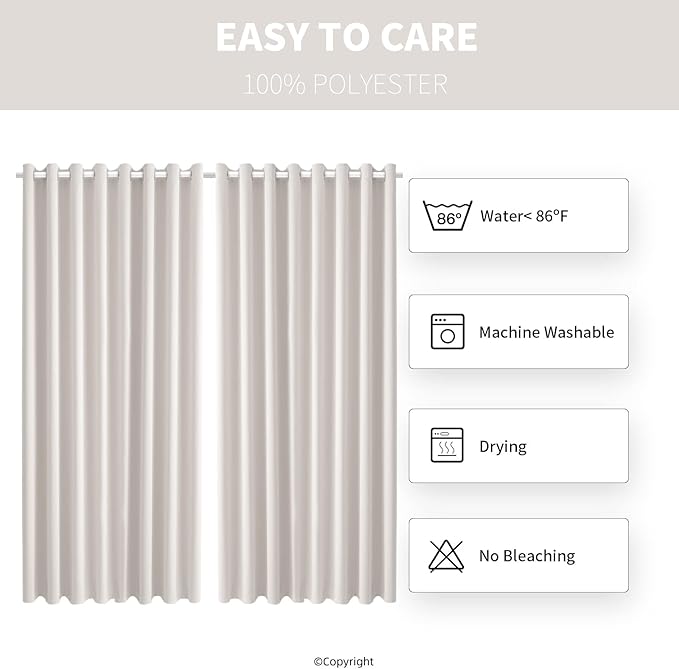 Outdoor Patio Curtain Waterproof Darkening Thermal Insulated Indoor Curtains for Bedroom, Porch, Living Room, Pergola, Cabana, W105 x L120 Extra Wide Room Divider, Cream, Set of 2 Panels - Image 7