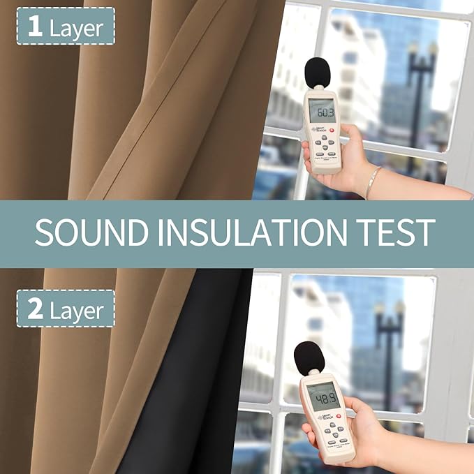 BGment Thermal Insulated 100% Blackout Curtains for Bedroom with Black Liner, Double Layer Full Room Darkening Noise Reducing Grommet Curtain (52 x 90 Inch, Taupe, 2 Panels) - Image 7