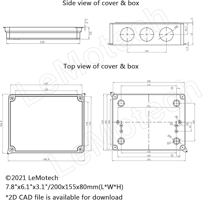 LeMotech ABS Plastic Dustproof Waterproof IP65 Junction Box Universal Electrical Project Enclosure White 7.8 x 6.1 x 3.1 inch (200 x 155 x 80 mm) - Image 6