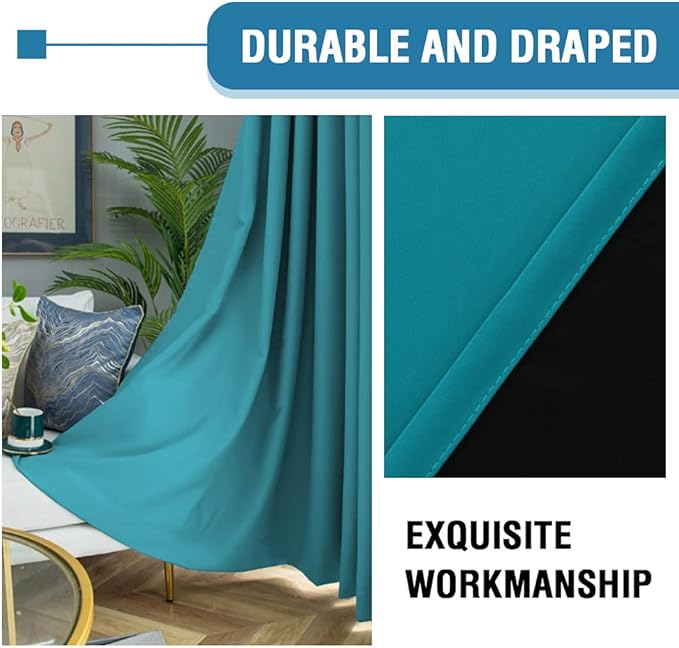 H.VERSAILTEX 100% Blackout Curtains for Bedroom Thermal Insulated Blackout Curtains 108 Inches Long Rod Pocket/Clip Rings Curtains for Living Room with Black Liner 2 Panels, Turquoise Blue - Image 7
