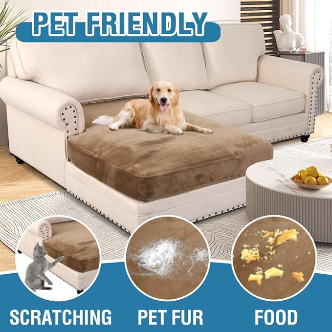 H.VERSAILTEX Velvet Stretch Individual Chaise Cover Sectional Couch Covers for L Shaped Sofa Both Left/Right Furniture Protector Seat Cushion Sofa Cover (1 Piece Chaise Cover, Camel) - Image 3
