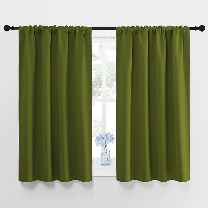 NICETOWN Window Curtains Blackout Drapes, Thermal Insulated Solid Rod Pocket Blackout Draperies for Living Room (1 Pair, 42 by 45 inches, Olive Green) by NICETOWN