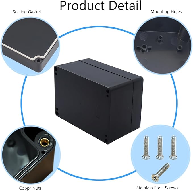 Project Box IP65 Waterproof Junction Box ABS Plastic Black Electrical Boxes DIY Electronic Project Case Power Enclosure 6.3x4.33x3.54 inch (160x110x90 mm) - Image 5