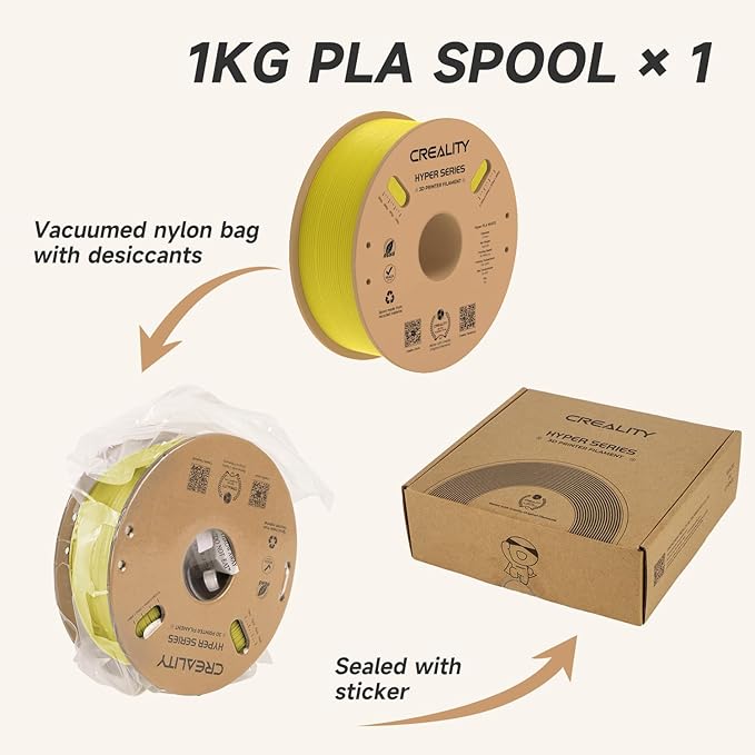 Official Creality Hyper PLA Filament 1.75mm, High Speed 30-600mm/s Rapid 3D Printer Filament PLA, Dimensional Accuracy +/-0.02mm, Fit Most FDM 3D Printers，1KG(2.2lbs) Spool Yellow - Image 7