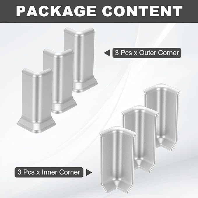 uxcell Self Adhesive Baseboard Corner Blocks, 3.23 Inch Wall Edge Corner Protector 3 Inside + 3 Outside Corners-Connector for Wall Floor Furniture Edge(Silver) - Image 3