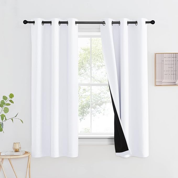 NICETOWN White 100% Blackout Lined Curtain, 2 Thick Layers Completely Blackout Window Treatment Thermal Insulated Drape for Kitchen/Bedroom (1 PC, 42 inches Width x 63 inches Length Each Panel) by NICETOWN