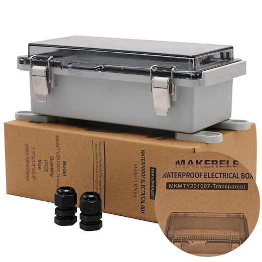 MAKERELE Small Outdoor Junction Box Waterproof Electrical IP67 Plastic Enclosure for Electrical Project with Transparent Cover Outside Size 7.9×3.9×2.8 inch(200×100×70mm) by MAKERELE