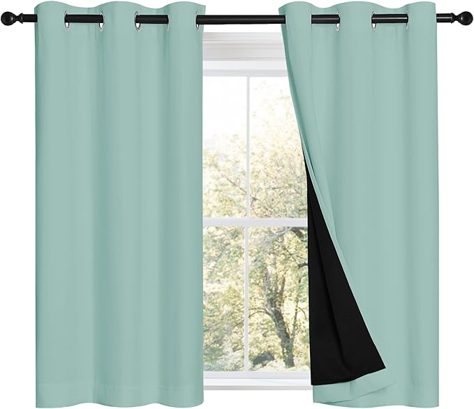 NICETOWN Aqua Blue 100% Blackout Curtains 45 inches Long, 2 Thick Layers Completely Blackout Window Treatment Thermal Insulated Lined Drapes for Small Window (1 Pair, 42 inches Width Each Panel) by NICETOWN