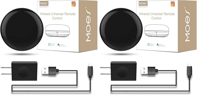 MOES WiFi Smart IR Remote Controller Smart Home Infrared Universal Remote Blaster,One for All Control AC TV DVD CD AUD SAT etc,Compatible with Alexa and Google Assistant,No Hub Required (Pack of 2) by MOES
