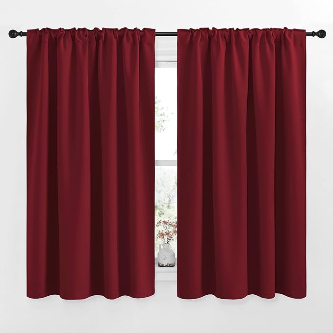 NICETOWN Christmas Burgundy Bedroom Blackout Draperies Panels - (Red Color) 52 inches x 63 inches, 2 Panels Set, Thermal Insulated Blackout Curtains/Drapes for Present - Image 3