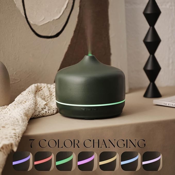 Porseme 500ml Ceramic Essential Oil Diffuser Aromatherapy Ultrasonic Cool Mist Humidifier 15-21 Running Hours Air Diffusers for Sleeping Yoga Office Working Spa and Rest (Hunter Green) - Image 3