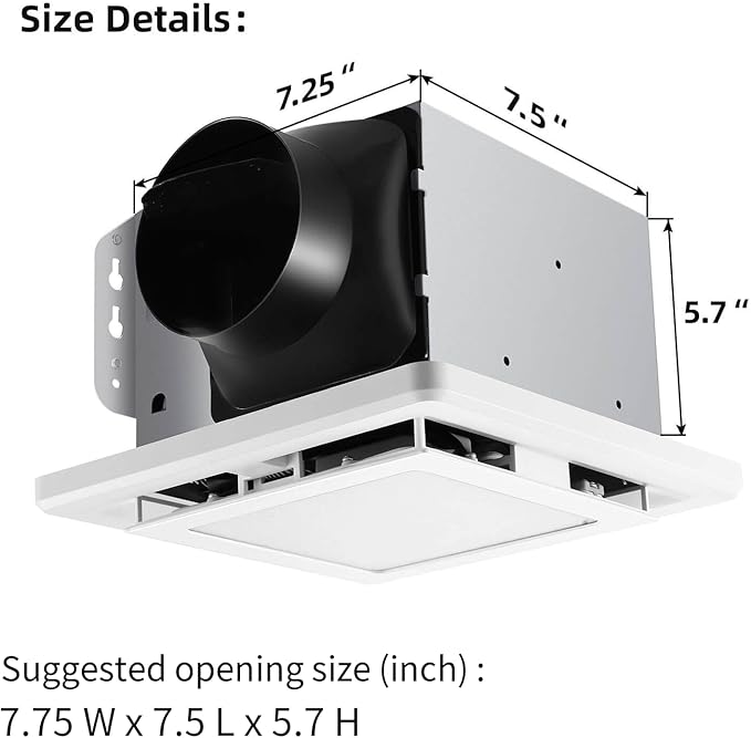 Bathroom Exhaust Fan with Light 110 CFM Quiet 6500K 800LM Household Ventilation Fan Light Combo, Energy Saving Ceiling Mount Bathroom Air extractor, Multipurpose Bath Extractor Easy to Install - Image 3