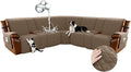 Arfntevss Waterproof Recliner Sectional Couch Covers for Reclining L Shape Sofa Cover Non Slip Washable L Shaped Slipcover Sets for Dog Furniture Protector (5 Seat with 2 Console Cover, Light Brown) by Arfntevss