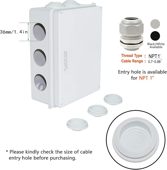 LeMotech ABS Plastic Dustproof Waterproof IP65 Junction Box Universal Electrical Project Enclosure White 7.8 x 6.1 x 3.1 inch (200 x 155 x 80 mm) - Image 5