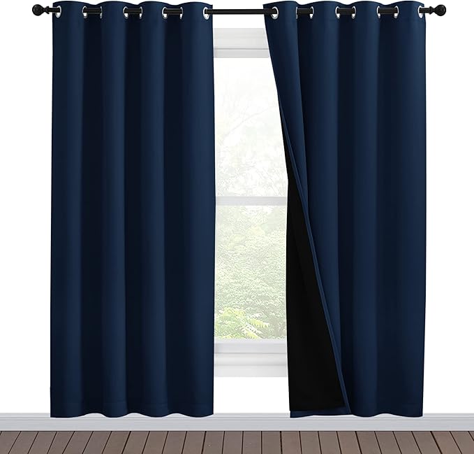 NICETOWN Full Shade Curtain Panels, Pair of Energy Smart & Noise Blocking Out Blackout Drapes for Apartment Window, Thermal Insulated Guest Room Lined Window Dressing(Navy Blue, 55 x 78 inch) by NICETOWN