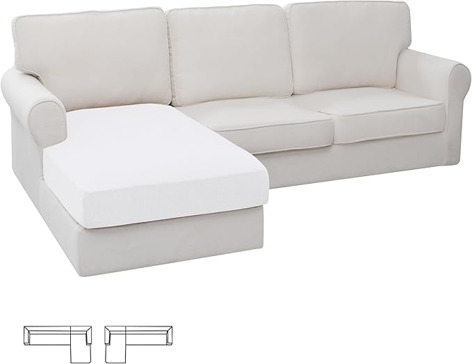 Easy-Going Stretch Sectional Couch Covers 1 Piece Chaise Lounge Slipcover L Shape Separate Cushion Couch Seat Chaise Cover for Both Left/Right Sectional Couch Snow White by Easy-Going