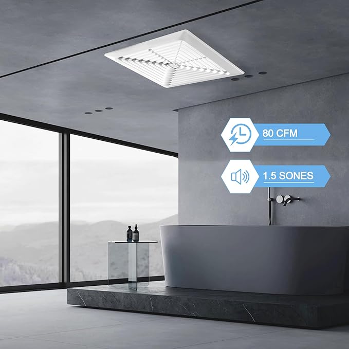 Bathroom Exhaust Fan 80CFM 1.5Sone, 4inch duct, Energy-Saving Household Ventilation Fan with Humidity sensor, No Attic access Needed Installation, Classic White Grille - Image 5