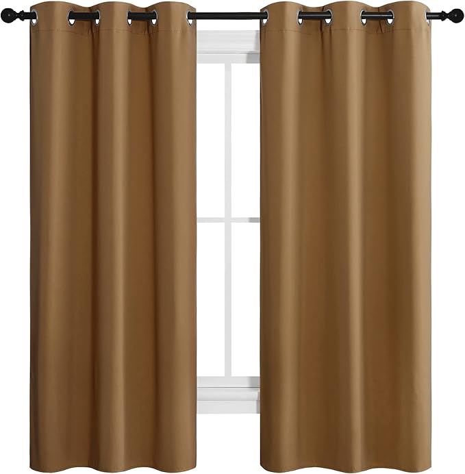 NICETOWN Sleek Blackout Curtains 68 inches Length for Small Windows, Noise Reducing and Block Draft Panels for Door Doorway Laundry Office Luxury Decor Theme (2 Panels, Gold Brown, W42 x L68 -Inch) - Image 2