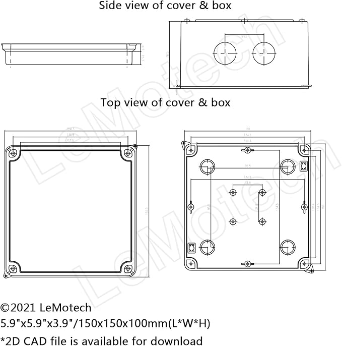 LeMotech Junction Box, ABS Plastic IP65 Waterproof and Dustproof, Universal Electrical Enclosure, Outdoor and Indoor Project Box 5.9X 5.9X 3.9 inch (150 x 150 x 100 mm) - Image 6