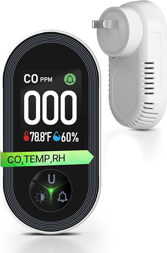 3IN1 Carbon Monoxide Detector Combination Plug in, CO Monitor with Temperature Humidity Sensor Built-in, Alarm Sound Warning for Kitchen/Garage/Fireplace/RV by MOES