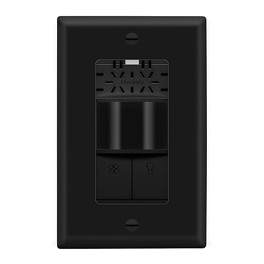 LIDER Humidity Sensor Switch and Motion Sensor Light Switch, PIR Sensor, Humidity Detection, Occupancy/Vacancy, No Neutral Required, ¼ HP, 1-Pole, UL Listed, Black, Wall Plate Included by LIDER