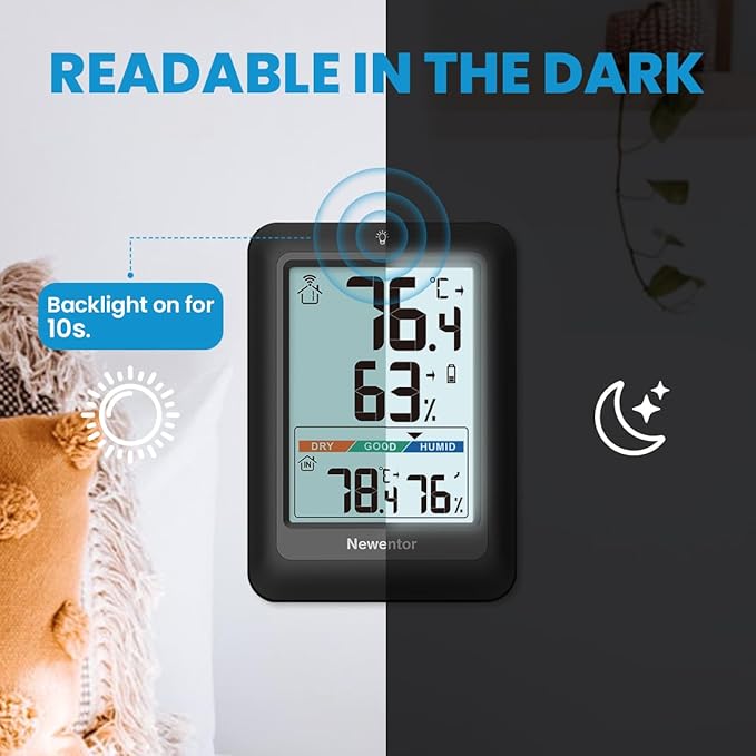 Newentor Indoor Outdoor Thermometer Wireless, Weather Stations Wireless Indoor Outdoor, Outdoor Thermometers for Patio House, Outside Inside Thermometers with Comfort Indicator, Black with 2 Sensors - Image 4