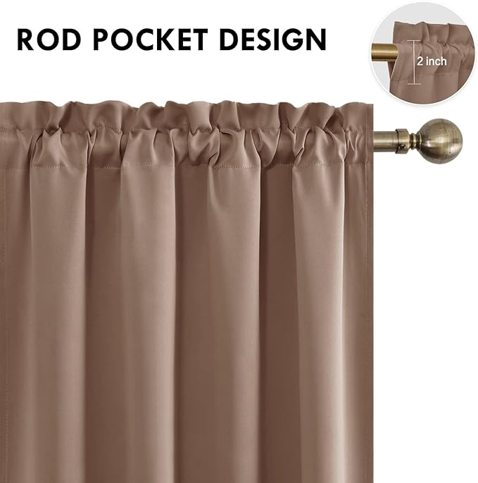 DWCN Blackout Curtains for Living Room Thermal Insulated, Energy Saving & Noise Reducing Bedroom Curtains, Khaki, W 52x L 36 Inch, Set of 2 Rod Pocket Curtain Panels - Image 4